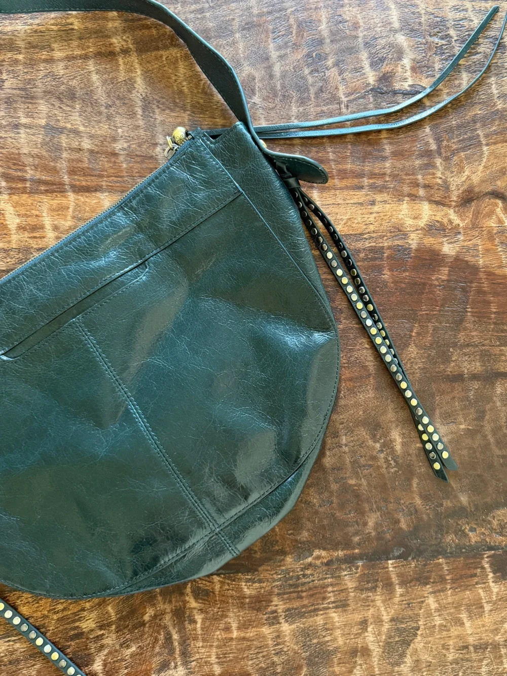 Hobo Dark Green Crinkle Leather Shoulder Bag